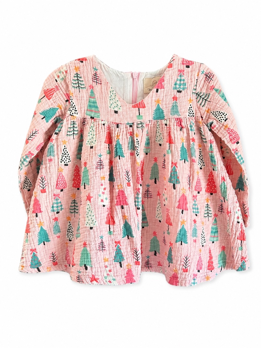Charming Mary 2T Pink Christmas Tree Cotton Gauze Holiday Dress